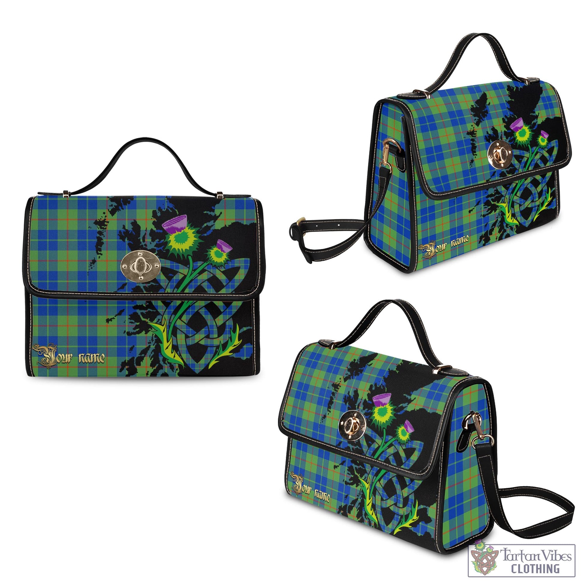 Tartan Vibes Clothing Barclay Hunting Ancient Tartan Waterproof Canvas Bag with Scotland Map and Thistle Celtic Accents