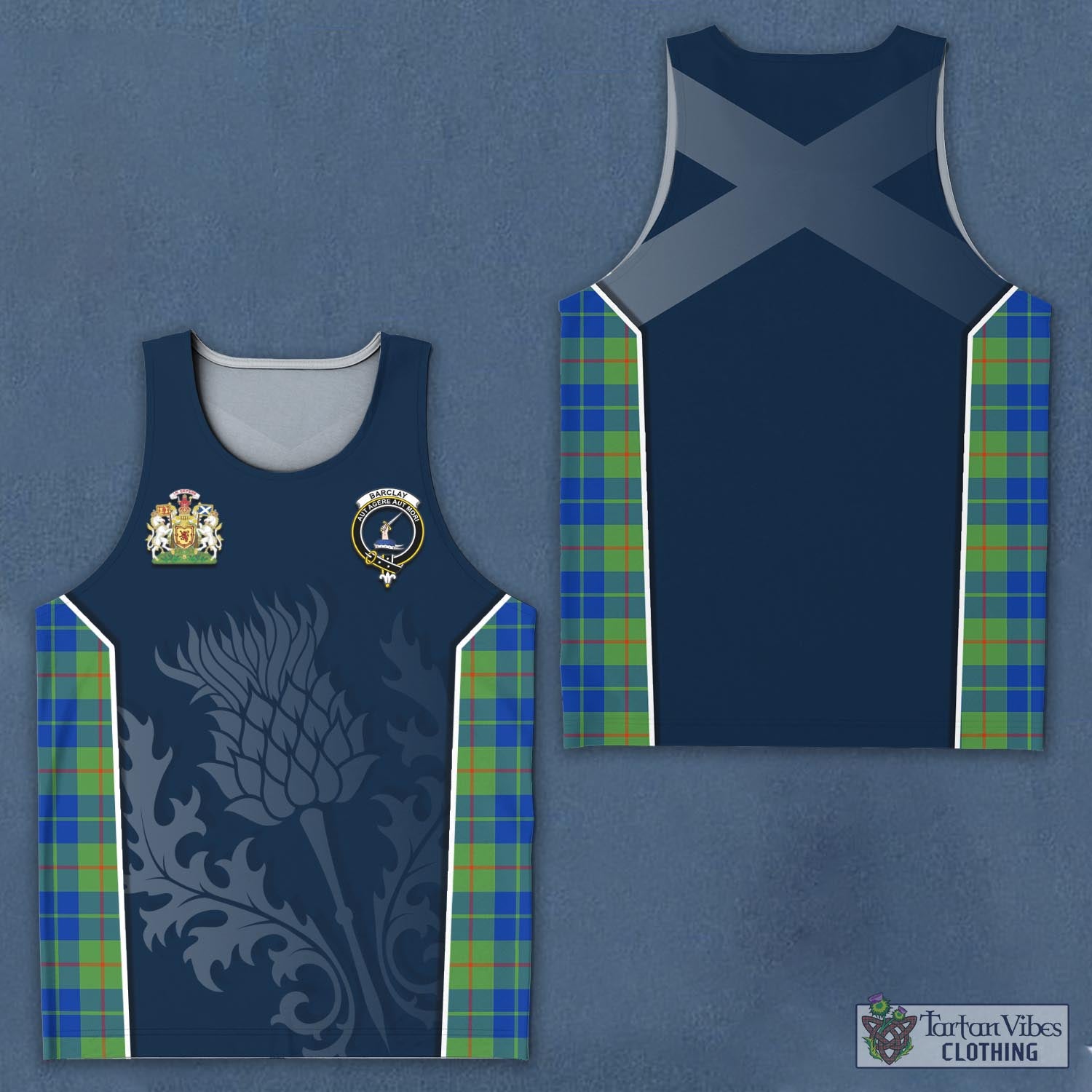 Tartan Vibes Clothing Barclay Hunting Ancient Tartan Men's Tanks Top with Family Crest and Scottish Thistle Vibes Sport Style