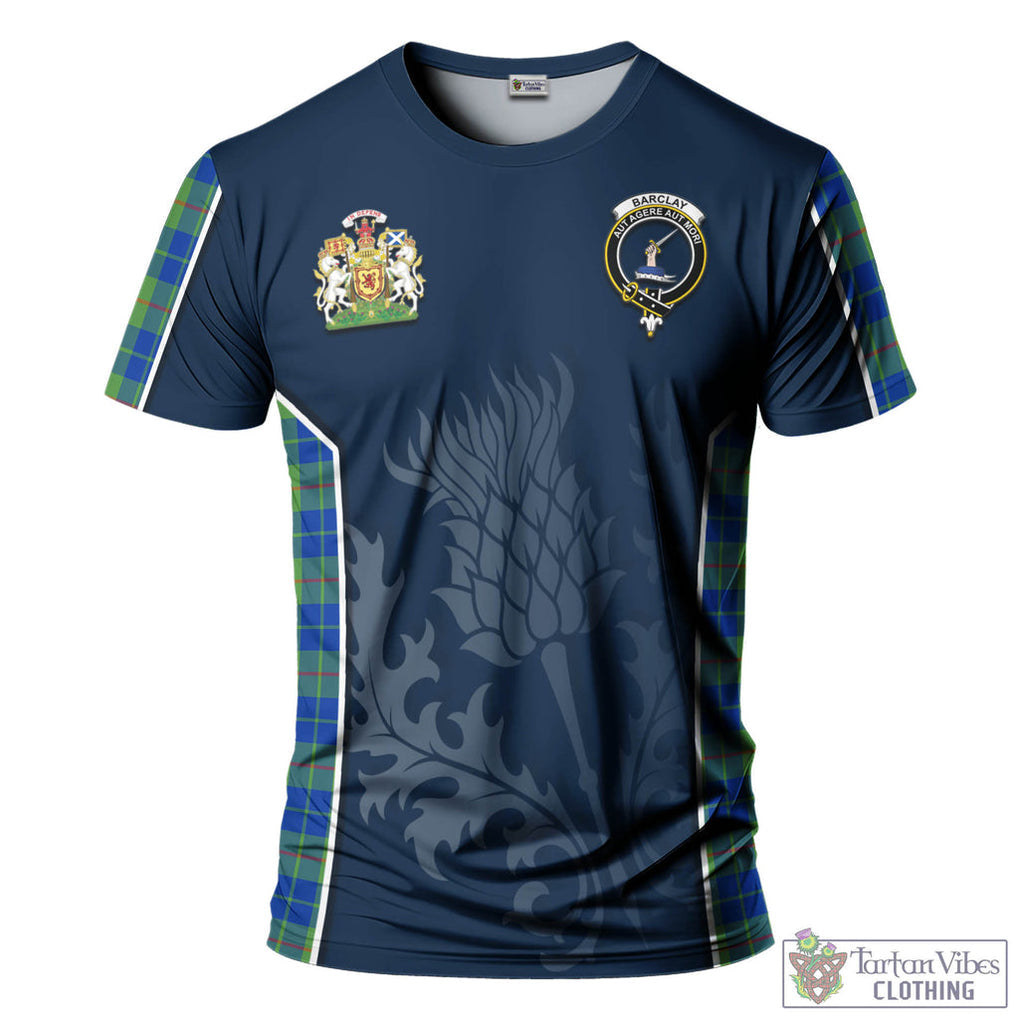 Tartan Vibes Clothing Barclay Hunting Ancient Tartan T-Shirt with Family Crest and Scottish Thistle Vibes Sport Style