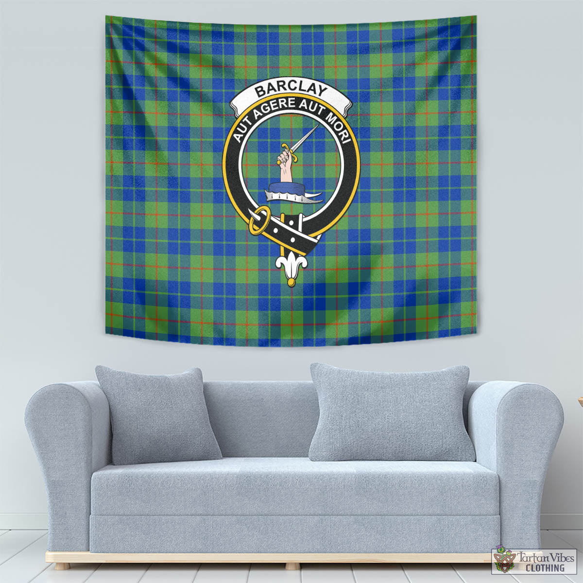 Tartan Vibes Clothing Barclay Hunting Ancient Tartan Tapestry Wall Hanging and Home Decor for Room with Family Crest