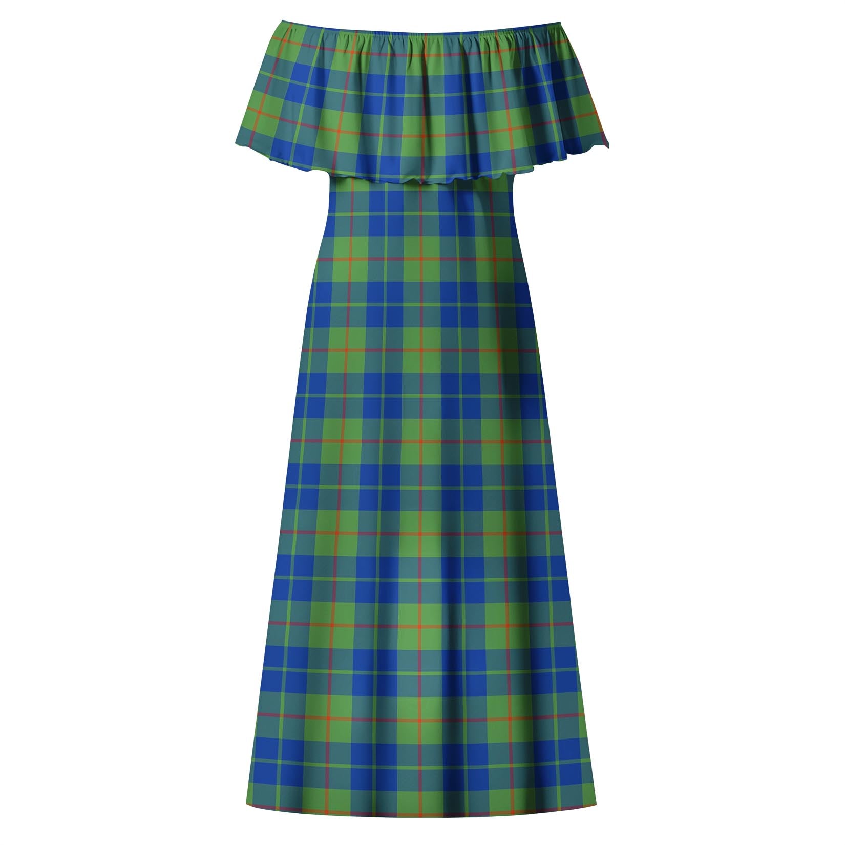 Barclay Hunting Ancient Tartan Off Shoulder Long Dress - Tartanvibesclothing