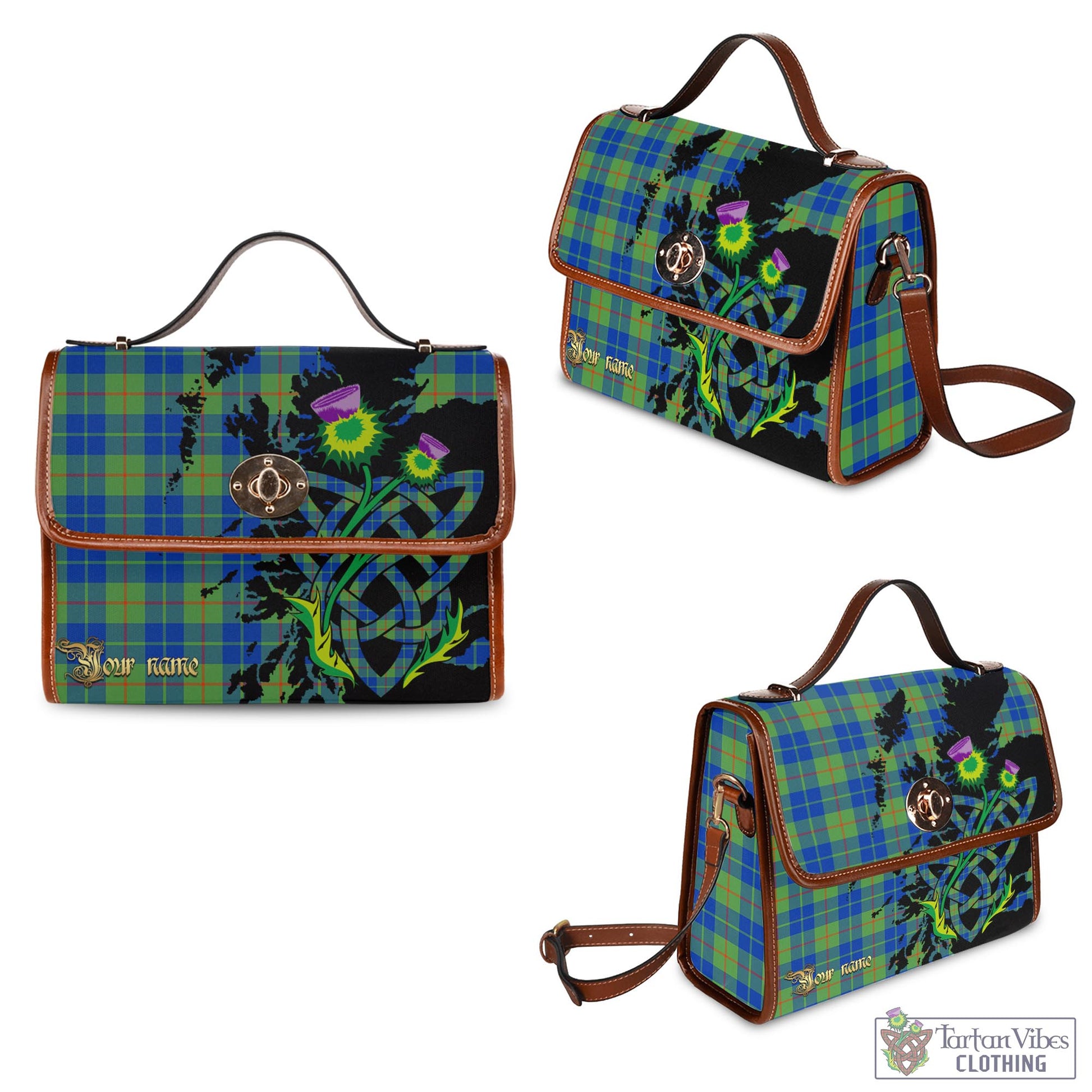 Tartan Vibes Clothing Barclay Hunting Ancient Tartan Waterproof Canvas Bag with Scotland Map and Thistle Celtic Accents