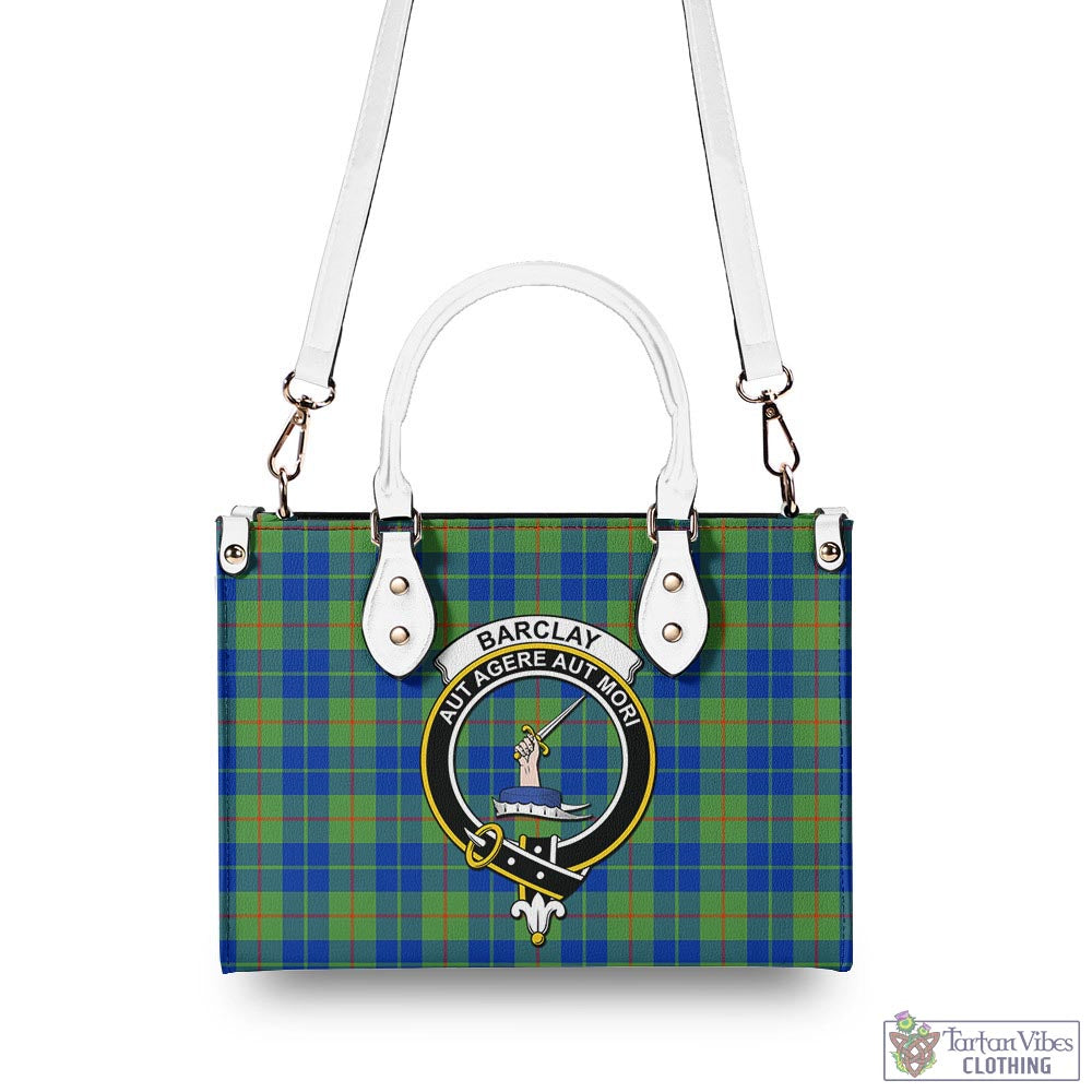 Tartan Vibes Clothing Barclay Hunting Ancient Tartan Luxury Leather Handbags with Family Crest