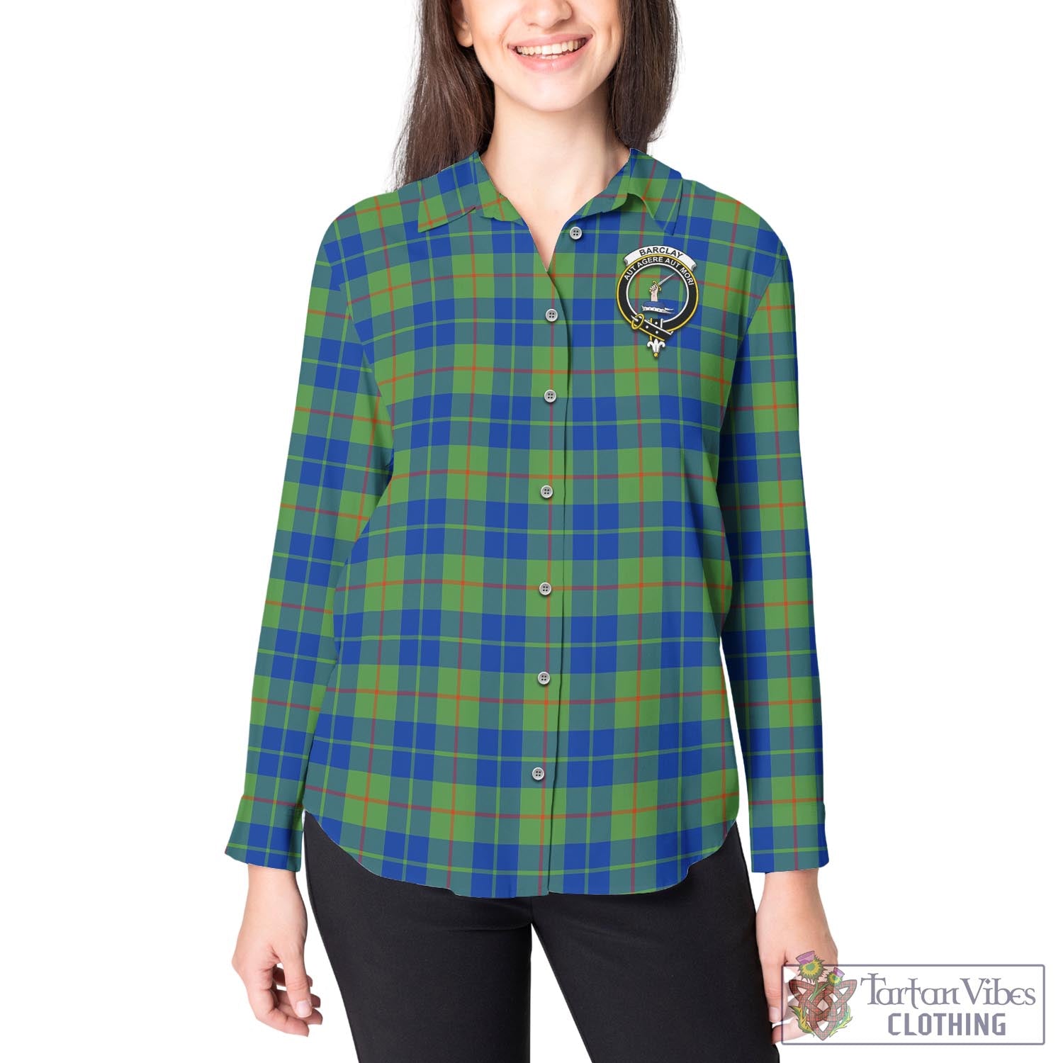 Tartan Vibes Clothing Barclay Hunting Ancient Tartan Womens Casual Shirt with Family Crest