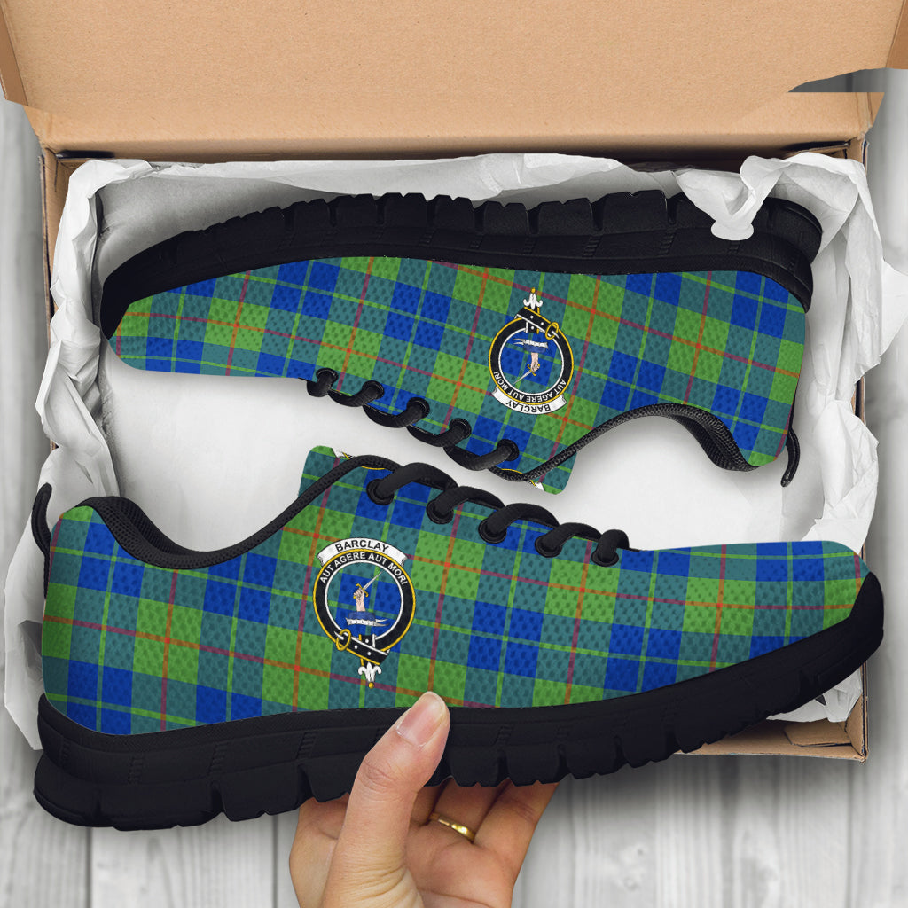 Barclay Hunting Ancient Tartan Sneakers with Family Crest - Tartan Vibes Clothing