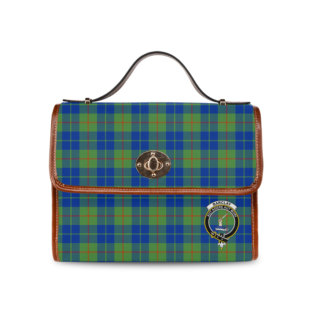 Barclay Hunting Ancient Tartan Leather Strap Waterproof Canvas Bag with Family Crest - Tartanvibesclothing