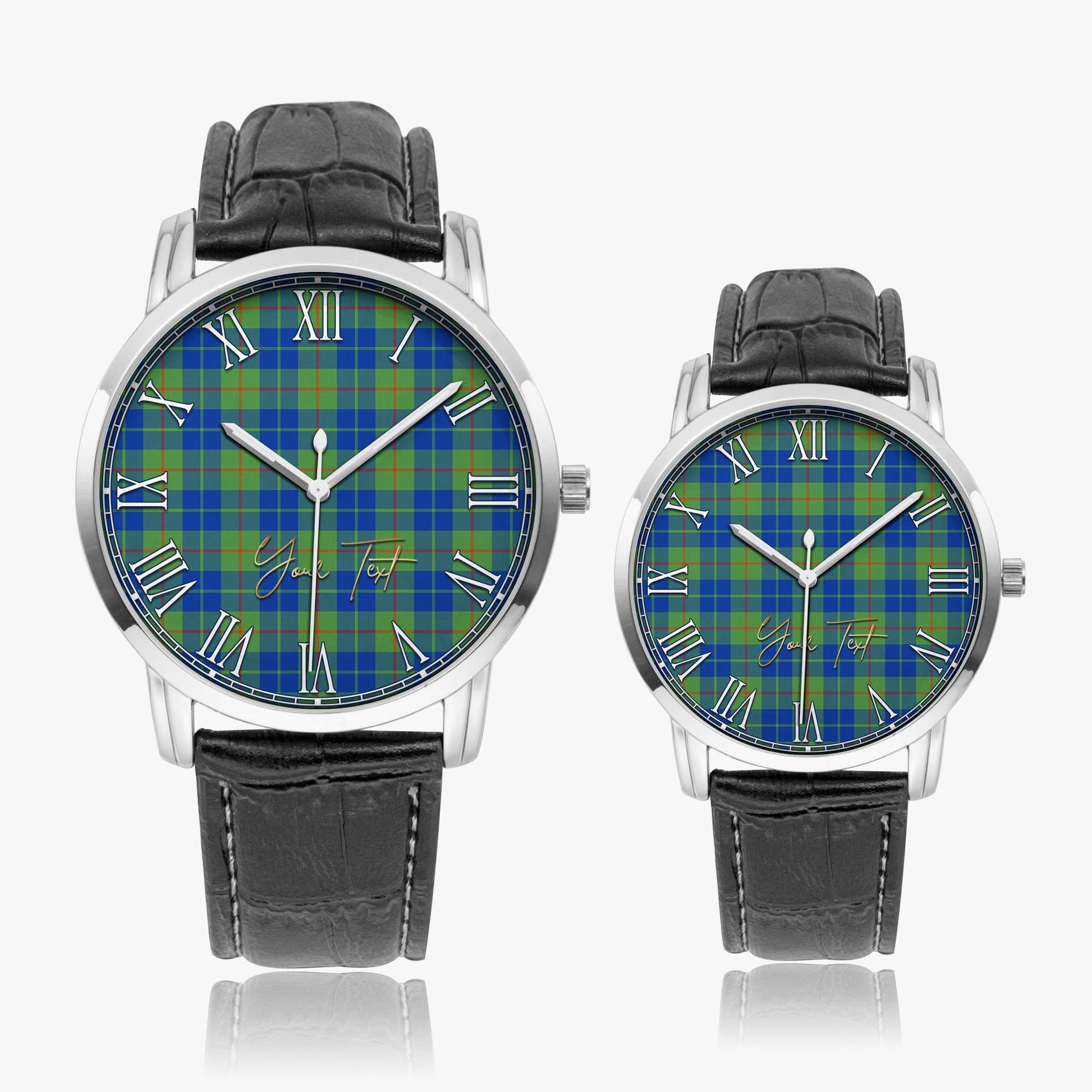 Barclay Hunting Ancient Tartan Personalized Your Text Leather Trap Quartz Watch Wide Type Silver Case With Black Leather Strap - Tartanvibesclothing