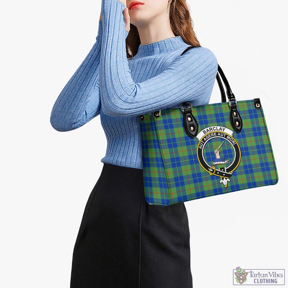 Tartan Vibes Clothing Barclay Hunting Ancient Tartan Luxury Leather Handbags with Family Crest