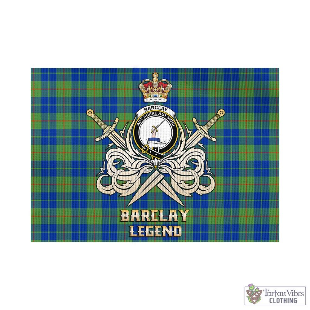 Tartan Vibes Clothing Barclay Hunting Ancient Tartan Flag with Clan Crest and the Golden Sword of Courageous Legacy