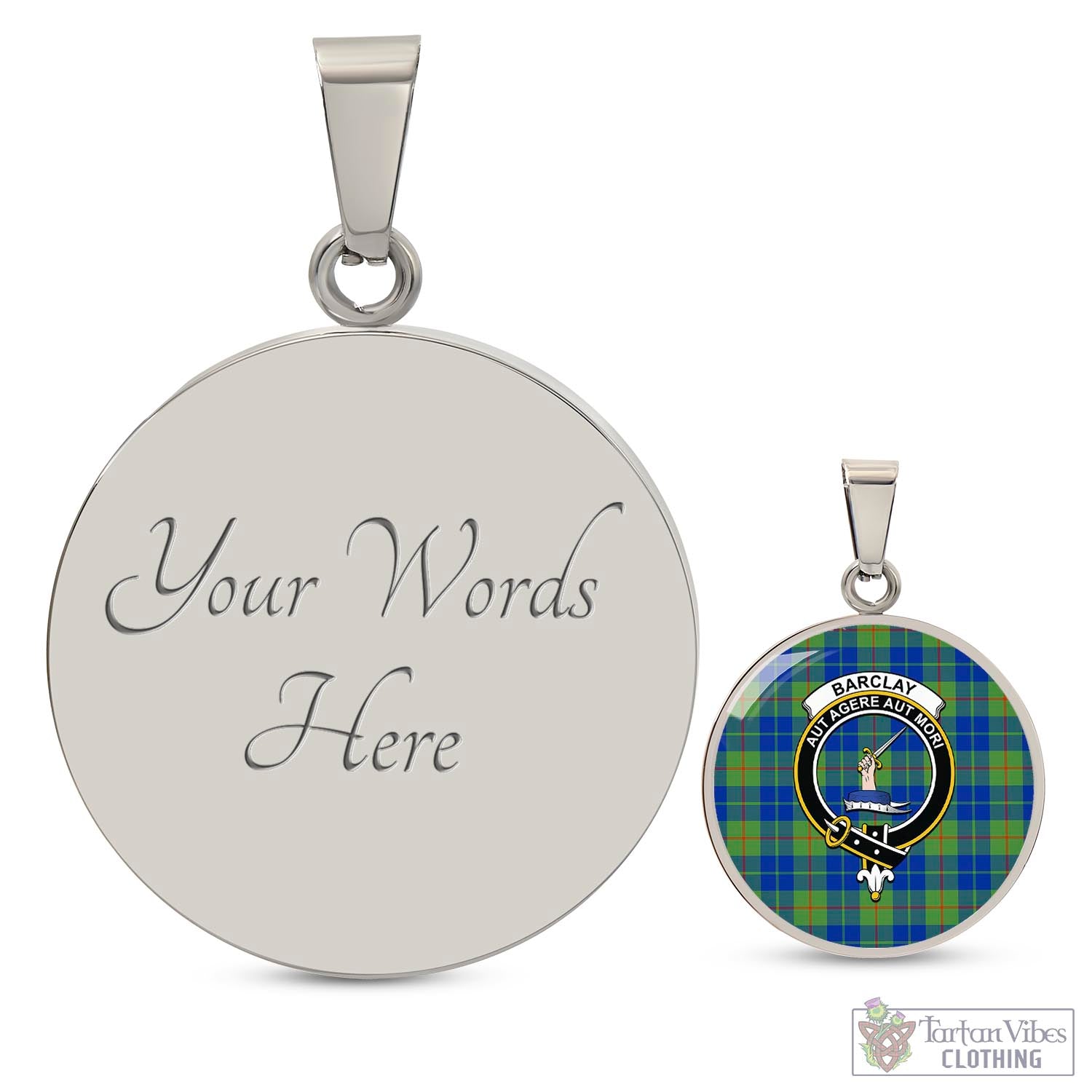 Tartan Vibes Clothing Barclay Hunting Ancient Tartan Circle Necklace with Family Crest