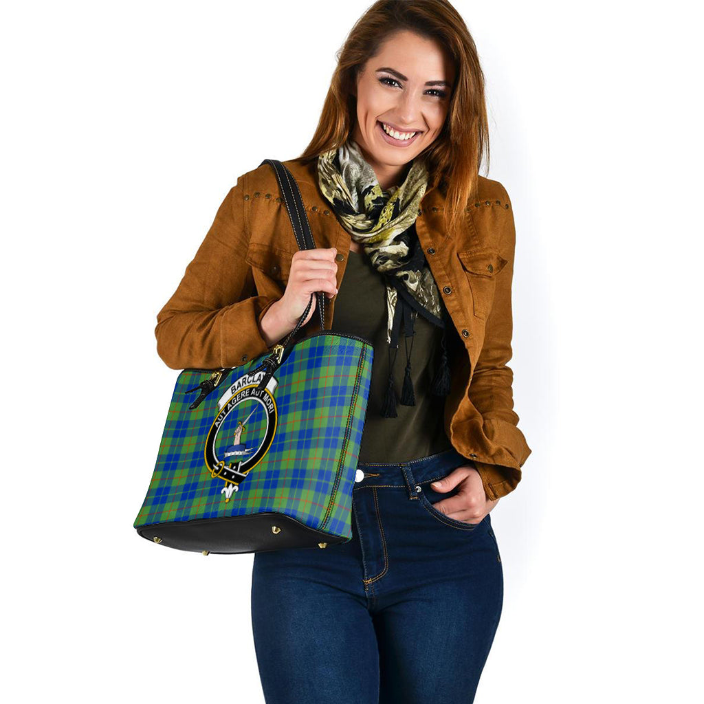 Barclay Hunting Ancient Tartan Leather Tote Bag with Family Crest - Tartanvibesclothing