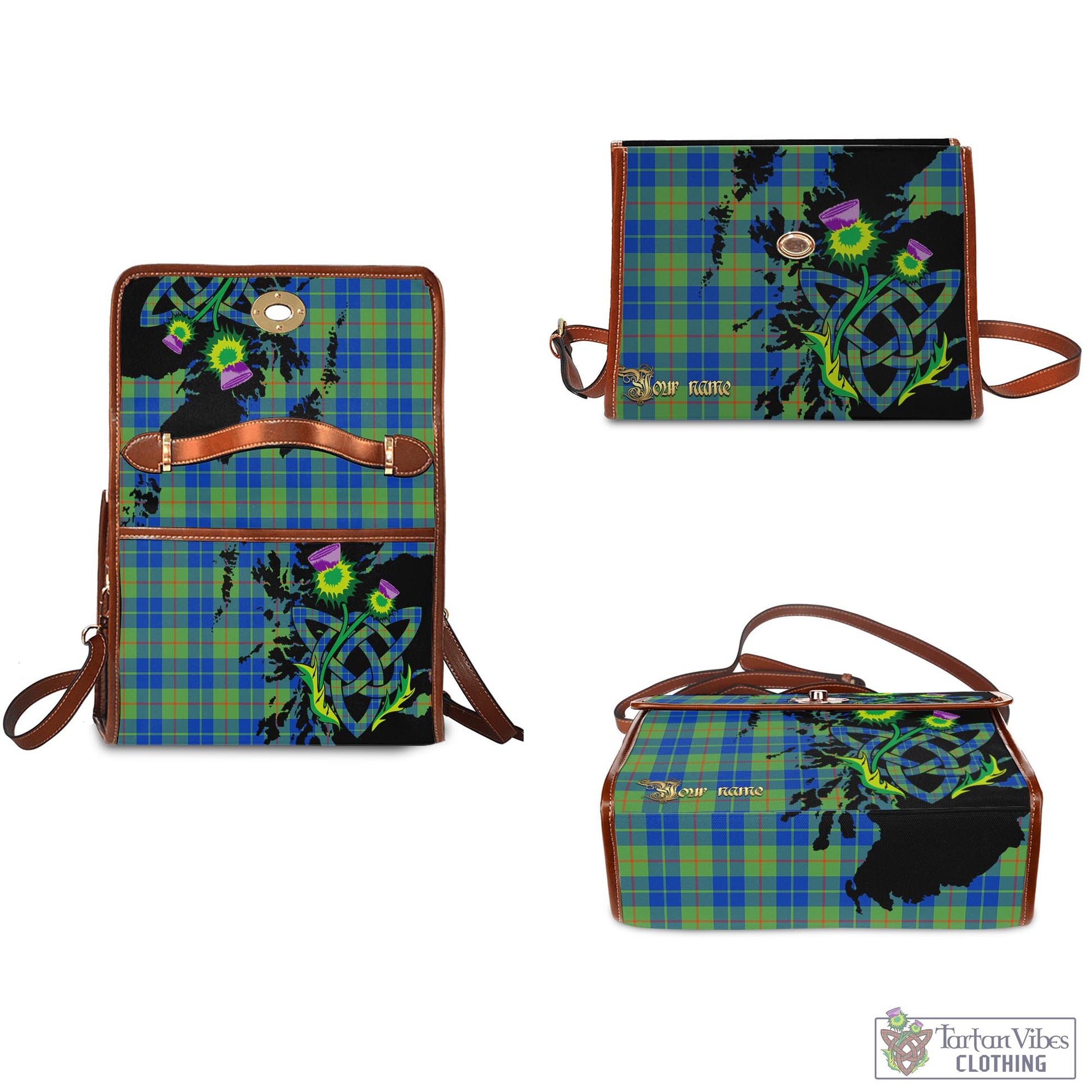 Tartan Vibes Clothing Barclay Hunting Ancient Tartan Waterproof Canvas Bag with Scotland Map and Thistle Celtic Accents