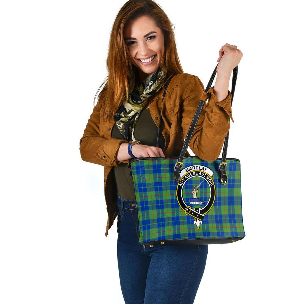 Barclay Hunting Ancient Tartan Leather Tote Bag with Family Crest - Tartanvibesclothing