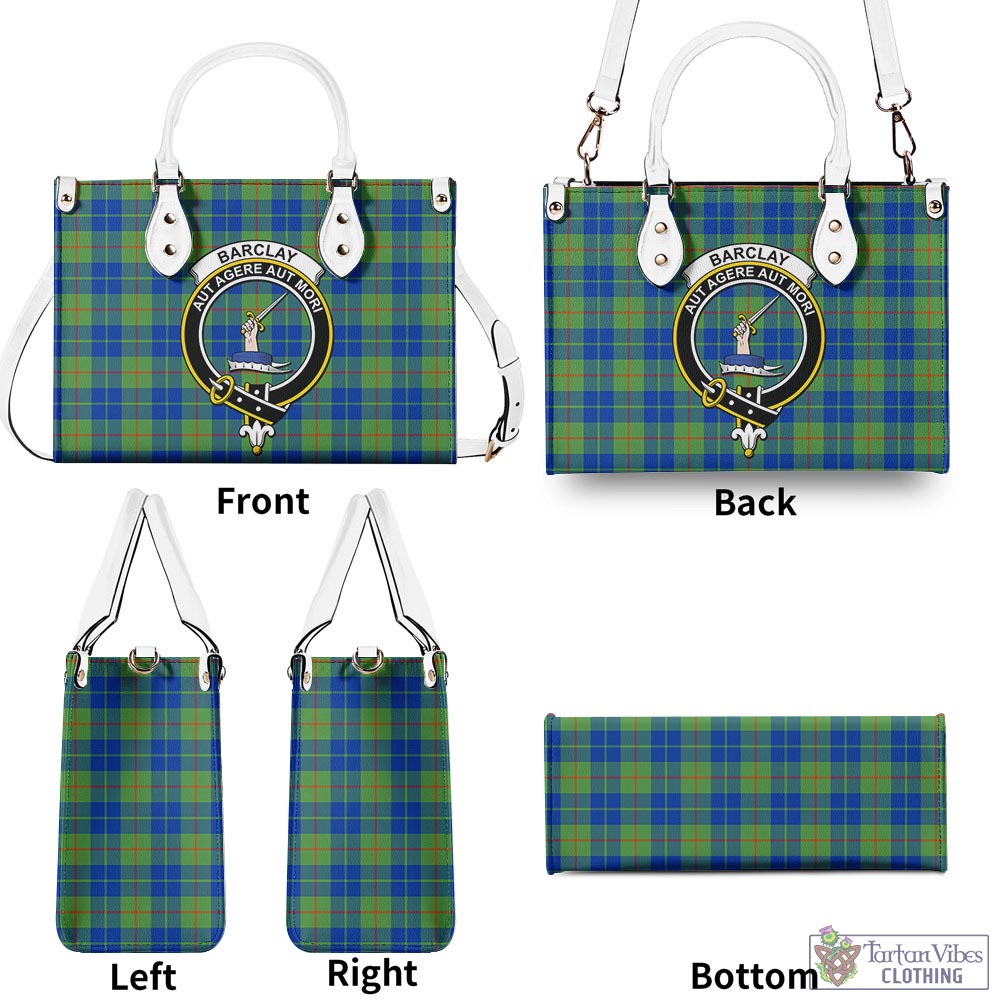 Tartan Vibes Clothing Barclay Hunting Ancient Tartan Luxury Leather Handbags with Family Crest