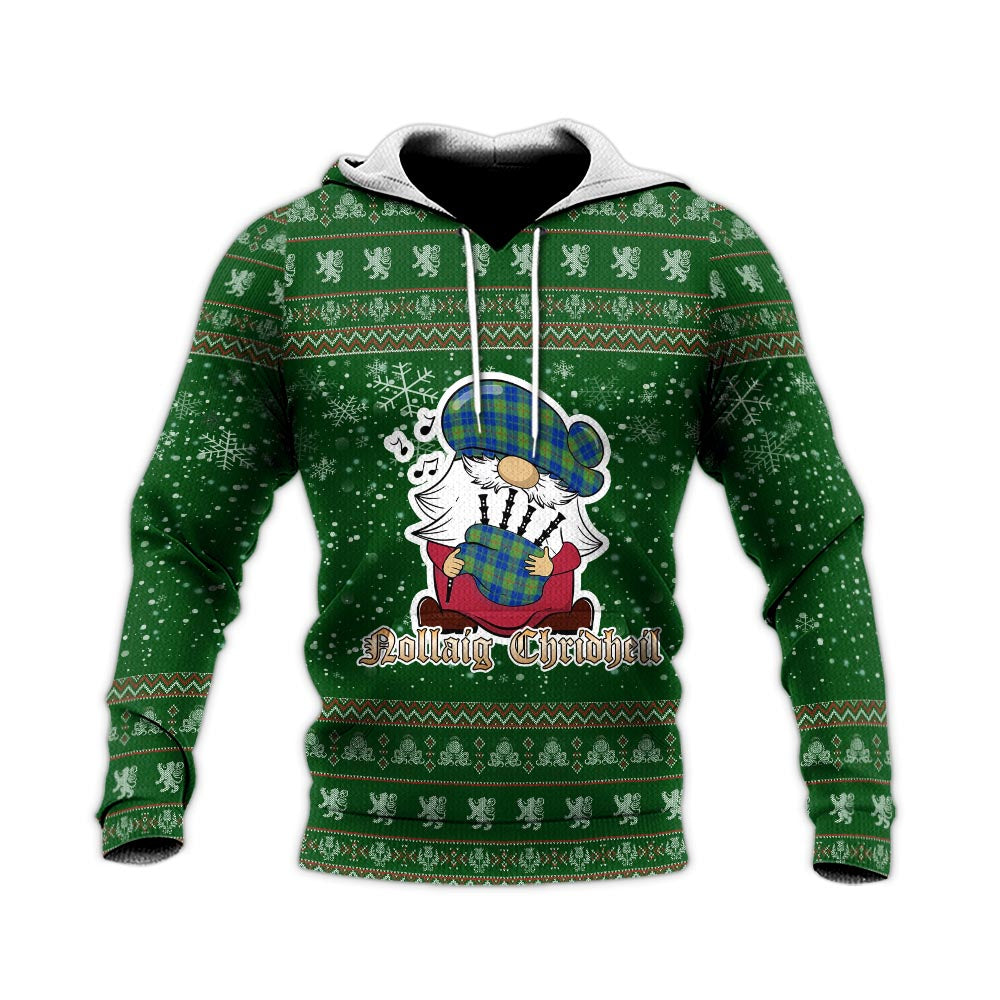 Barclay Hunting Ancient Clan Christmas Knitted Hoodie with Funny Gnome Playing Bagpipes - Tartanvibesclothing