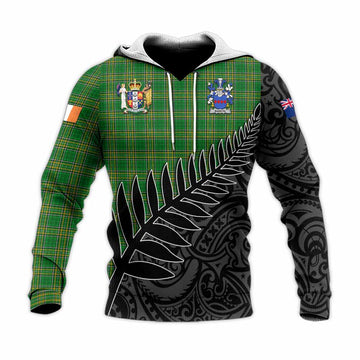 Bareth Irish Clan Tartan Knitted Hoodie with Coat of Arms New Zealand Silver Fern Half Style