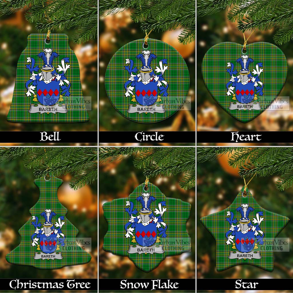 Tartan Vibes Clothing Bareth Irish Clan Tartan Christmas Ceramic Ornament with Coat of Arms