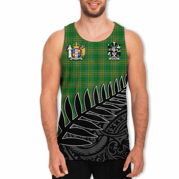 Barlow Irish Clan Tartan Men's Tank Top with Coat of Arms New Zealand Silver Fern Half Style