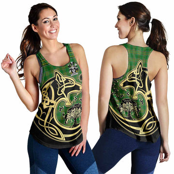 Barlow Irish Tartan Women's Racerback Tanks with Coat of Arms Celtic Wolf Style