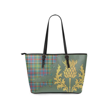 Barr Tartan Leather Tote Bag Gold Thistle Style - Tartan Vibes Clothing