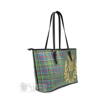 Barr Tartan Leather Tote Bag Gold Thistle Style - Tartan Vibes Clothing