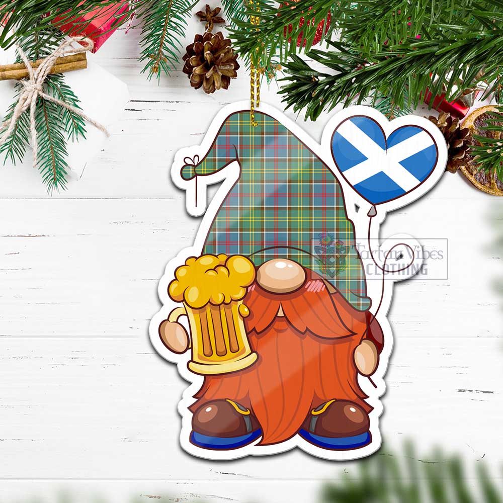 Tartan Vibes Clothing Barr Tartan Gnome Holding Beer Glass Christmas Ornament with Personalized National Flag