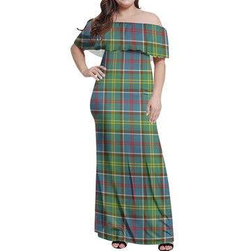 Barr Tartan Off Shoulder Long Dress