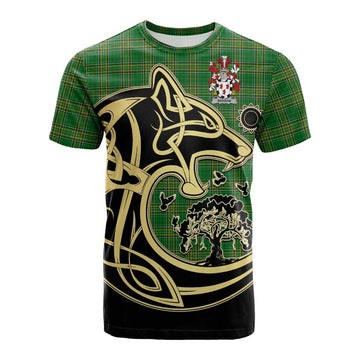 Barran Irish Tartan Cotton T-shirt with Coat of Arms Celtic Wolf Style