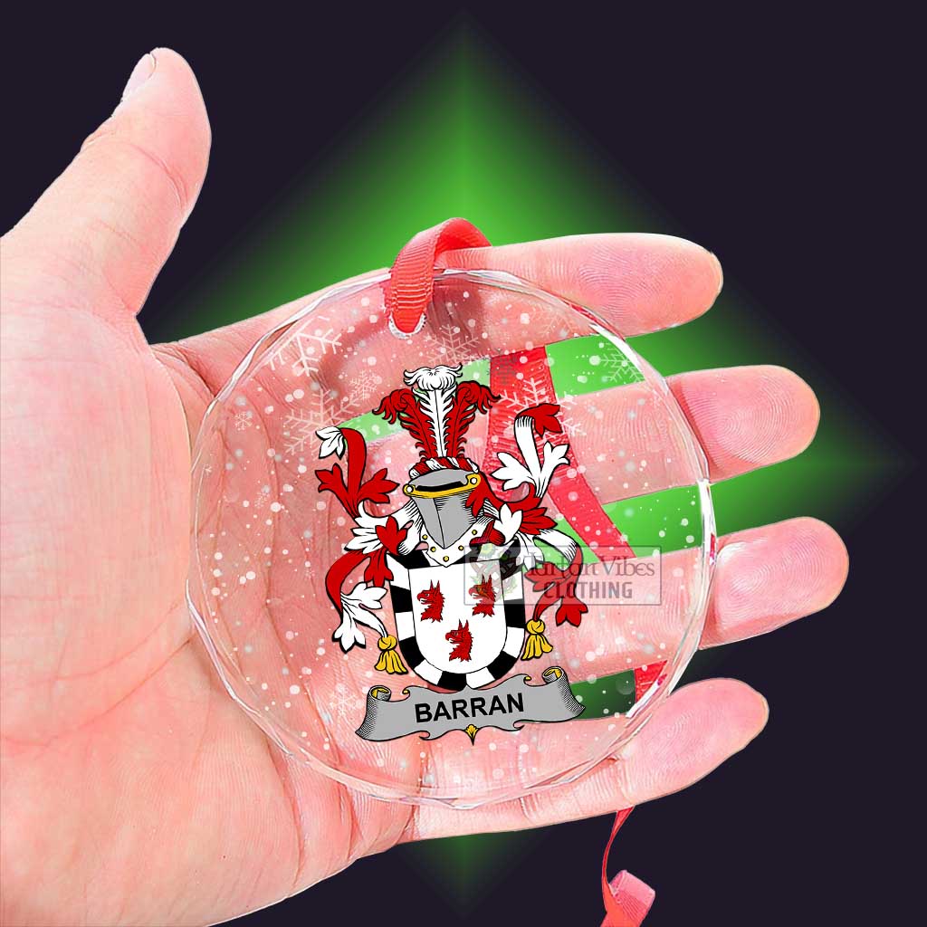 Tartan Vibes Clothing Barran Irish Clan Christmas Glass Ornament with Coat of Arms