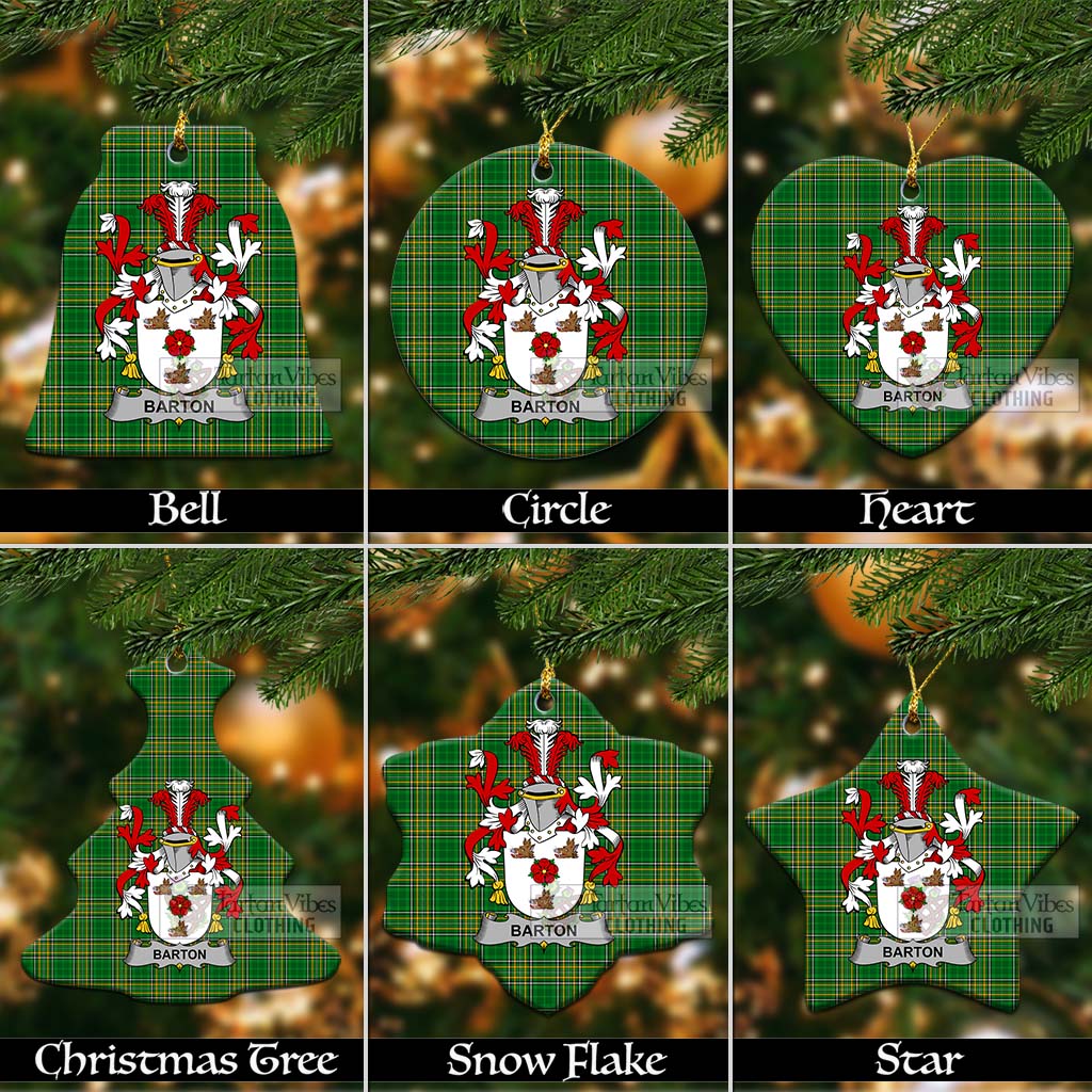 Tartan Vibes Clothing Barton Irish Clan Tartan Christmas Ceramic Ornament with Coat of Arms