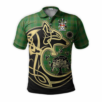 Bateson Irish Tartan Polo Shirt with Coat of Arms Celtic Wolf Style