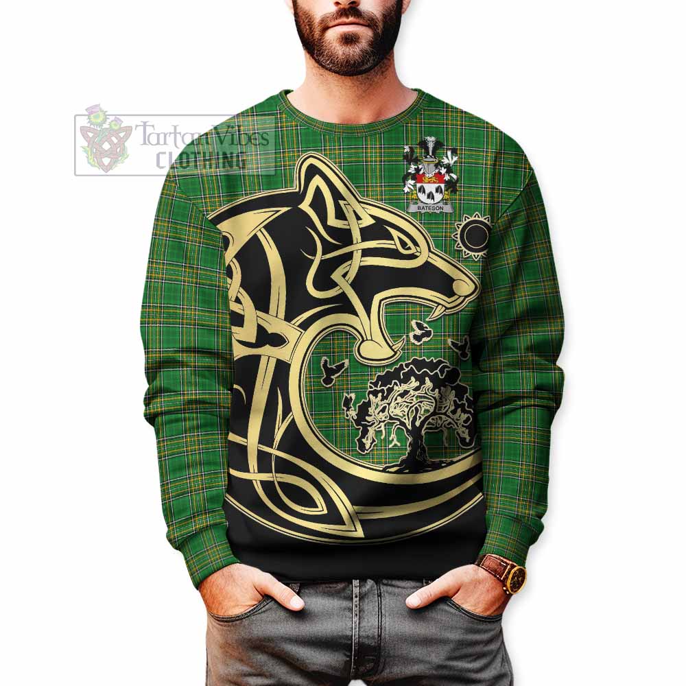 Bateson Irish Tartan Sweatshirt with Coat of Arms Celtic Wolf Style - Tartan Vibes Clothing