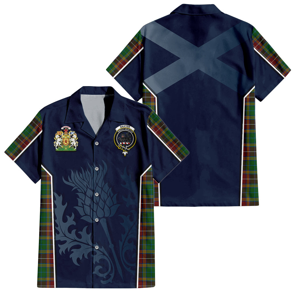 Tartan Vibes Clothing Baxter Tartan Short Sleeve Button Up Shirt with Family Crest and Scottish Thistle Vibes Sport Style