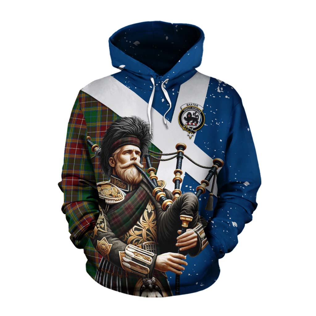 Tartan Vibes Clothing Baxter Tartan Cotton Hoodie with Family Crest Scottish Bagpiper Vibes