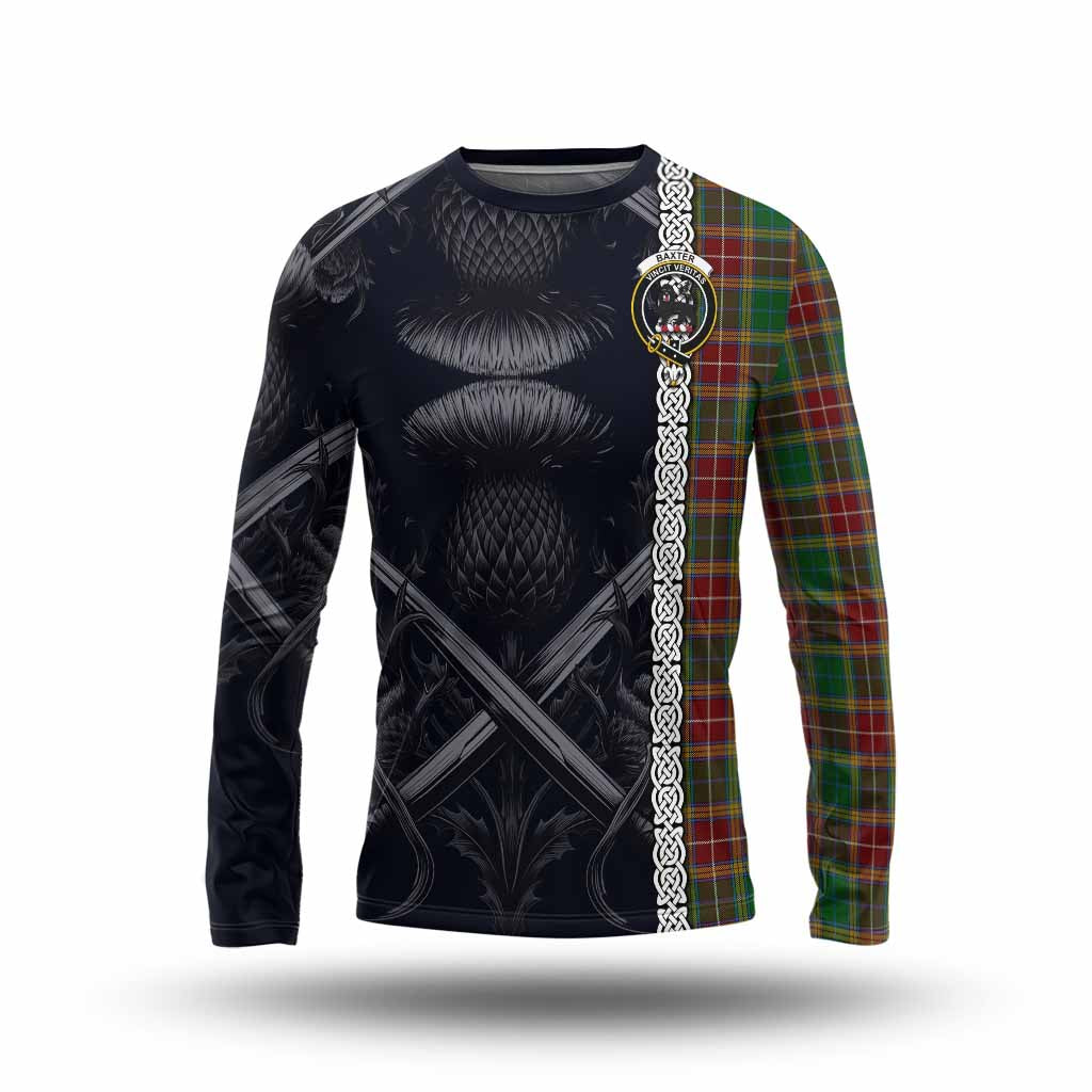 Tartan Vibes Clothing Baxter Tartan Long Sleeve T-Shirt with Family Crest Cross Sword Thistle Celtic Vibes