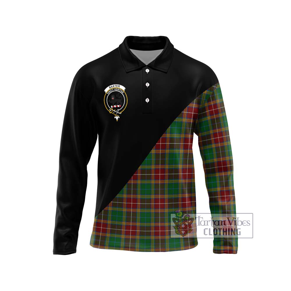 Baxter Tartan Long Sleeve Polo Shirt with Family Crest and Military Logo Style Unisex - Tartanvibesclothing Shop