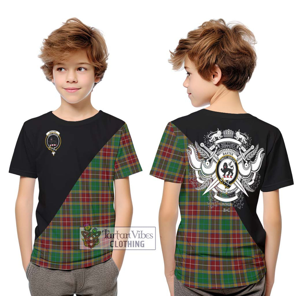 Baxter Tartan Kid T-Shirt with Family Crest and Military Logo Style Youth XL Size14 - Tartanvibesclothing Shop