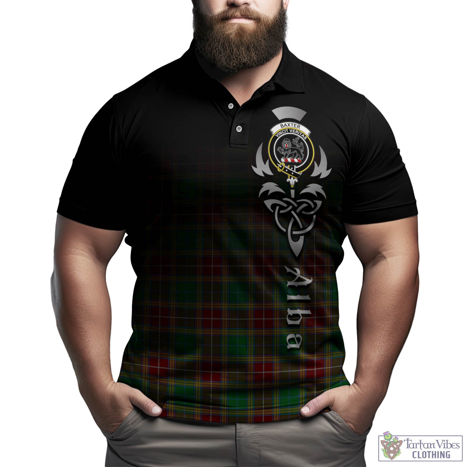 Tartan Vibes Clothing Baxter Tartan Polo Shirt Featuring Alba Gu Brath Family Crest Celtic Inspired