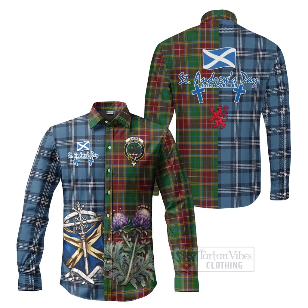 Baxter Tartan Long Sleeve Button Shirt Happy St. Andrew's Day Half Tartan Style Men's Shirt S - Tartan Vibes Clothing
