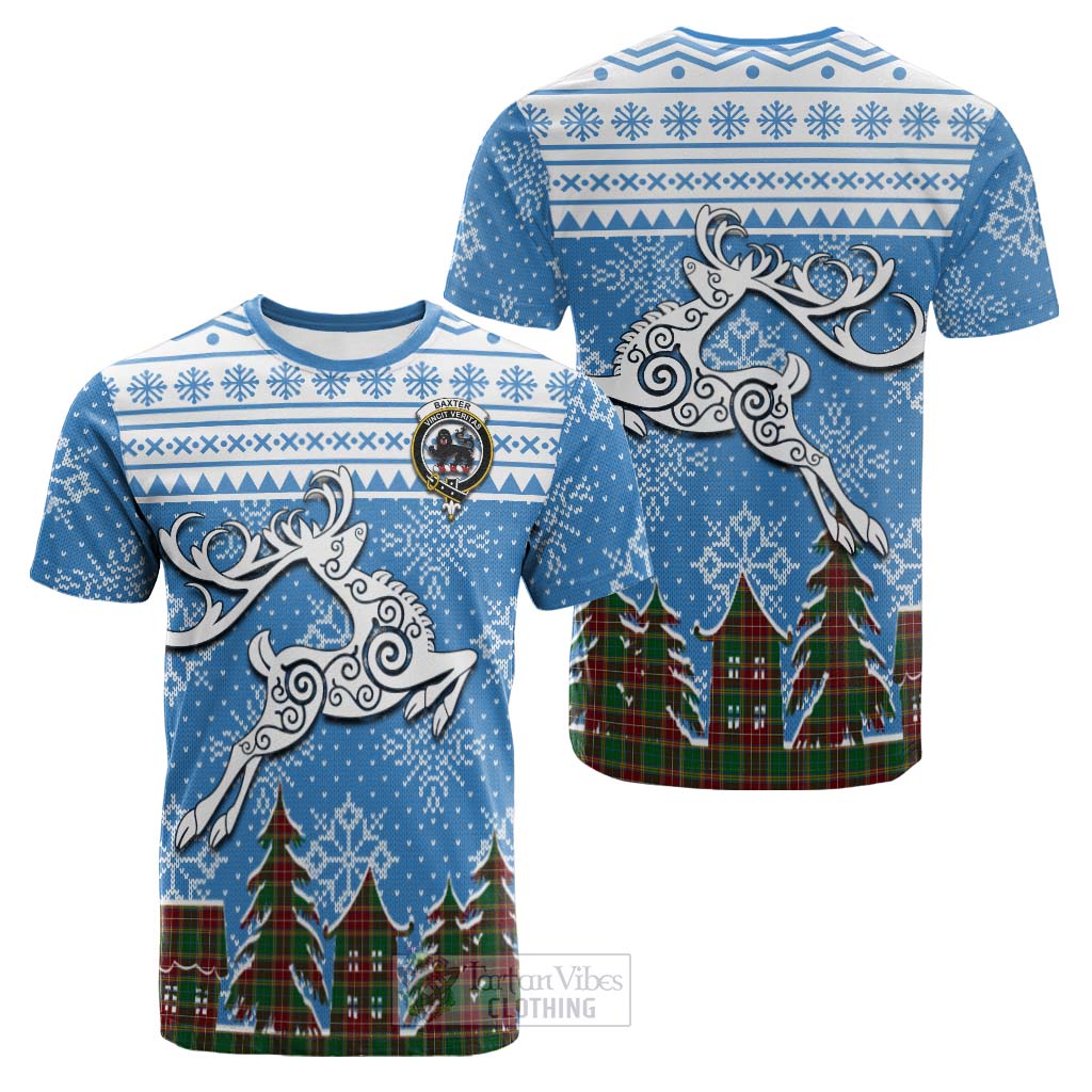 Tartan Vibes Clothing Baxter Clan Christmas Cotton T-shirt Celtic Reindeer Style