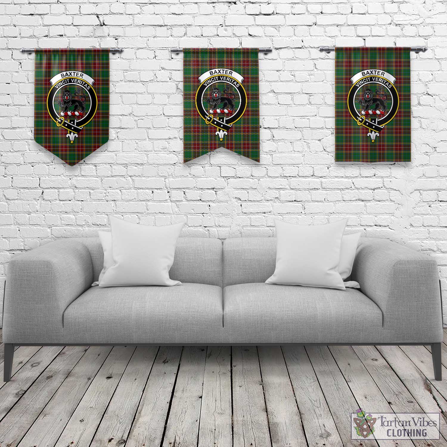 Tartan Vibes Clothing Baxter Tartan Gonfalon, Tartan Banner with Family Crest