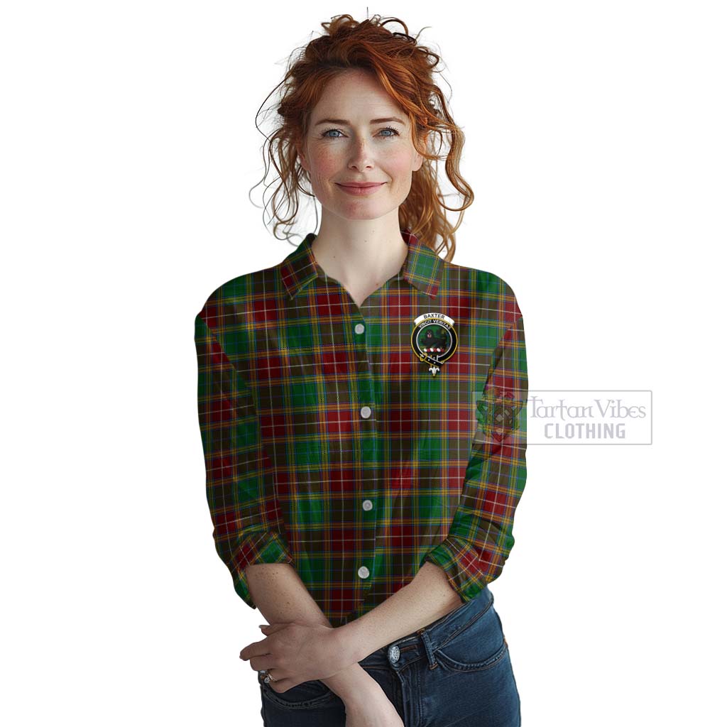 Tartan Vibes Clothing Baxter Tartan Women's Casual Shirt with Family Crest and Bearded Skull Holding Bottles of Whiskey