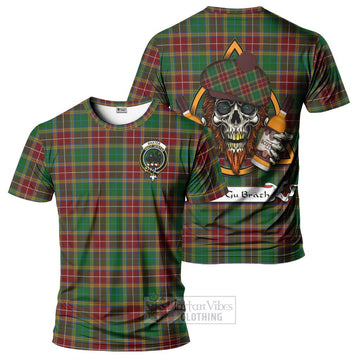 Baxter Tartan T-Shirt with Family Crest and Bearded Skull Holding Bottles of Whiskey