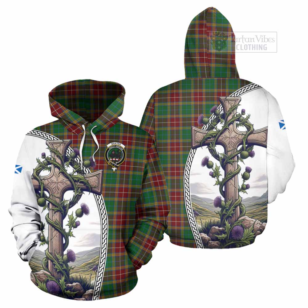 Tartan Vibes Clothing Baxter Tartan Hoodie with Family Crest and St. Andrew's Cross Accented by Thistle Vines