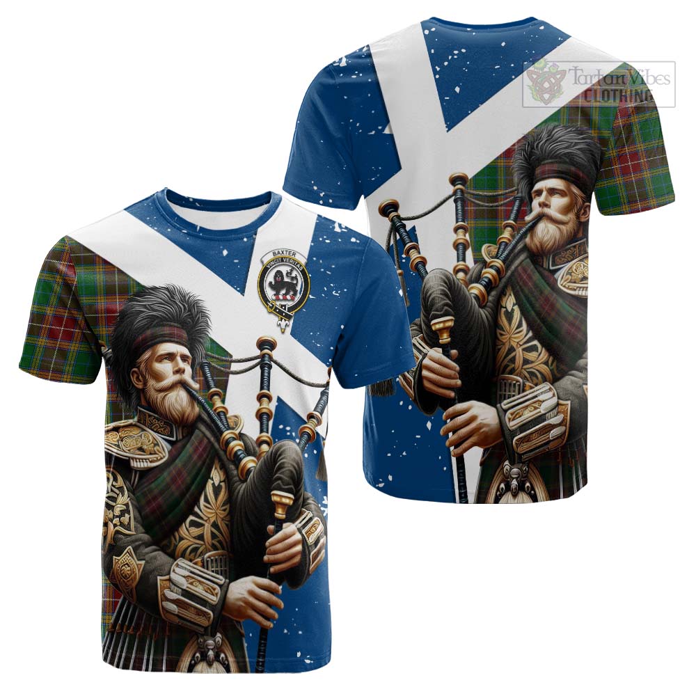 Tartan Vibes Clothing Baxter Tartan Cotton T-shirt with Family Crest Scottish Bagpiper Vibes