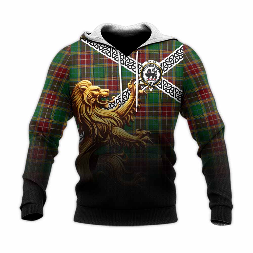 Baxter Crest Tartan Knitted Hoodie with Golden Lion Emblem Celtic Style Unisex Knitted Pullover Hoodie - Tartan Vibes Clothing