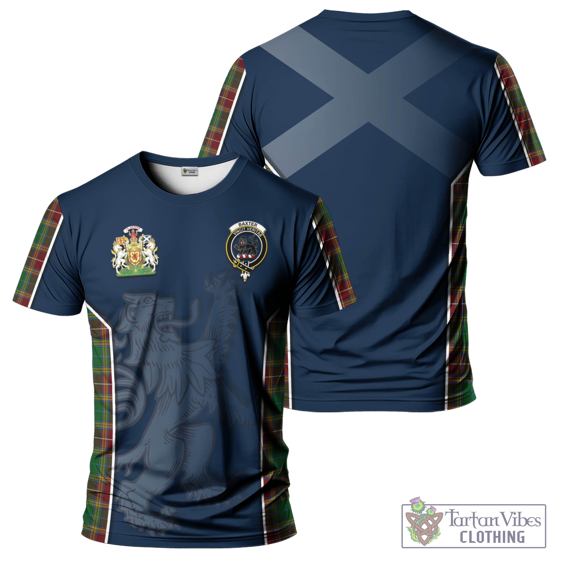 Tartan Vibes Clothing Baxter Tartan T-Shirt with Family Crest and Lion Rampant Vibes Sport Style