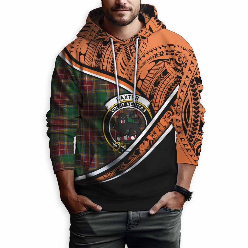 Tartan Vibes Clothing Baxter Crest Tartan Hoodie with Maori Tattoo Style - Orange Version