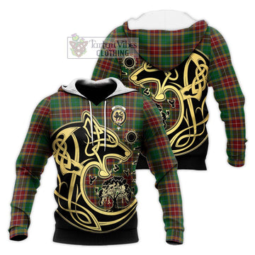 Baxter Tartan Knitted Hoodie with Family Crest Celtic Wolf Style