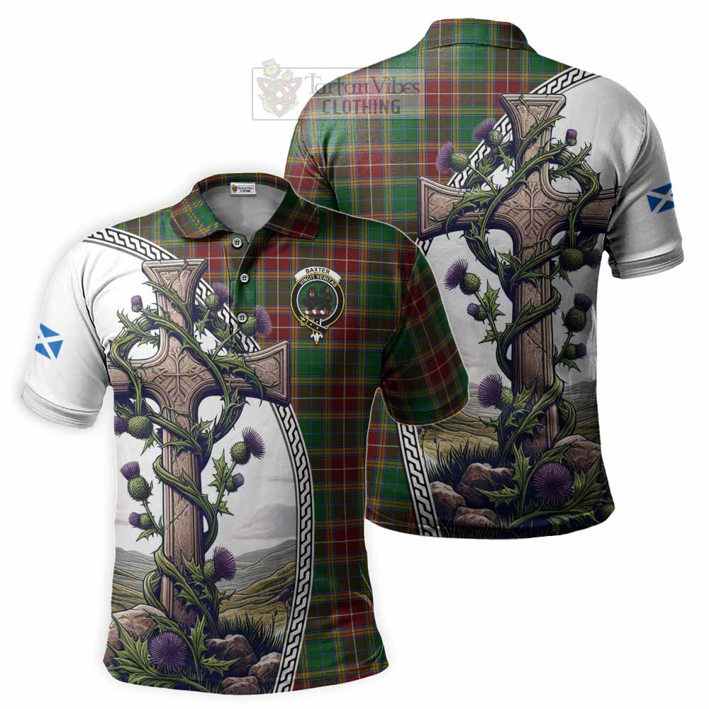 Baxter Tartan Polo Shirt with Family Crest and St. Andrew's Cross Accented by Thistle Vines Kid - Tartan Vibes Clothing